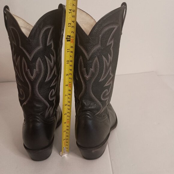Cowtown Men’s Black Western Cowboy Boots White Embroidery Size 11.5 - Picture 10 of 15